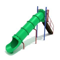 6-feet Straight Tube Free Standing Slide in Primary Green with Pacific Blue and Brick Red Posts