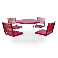 42-inch Round Portable Cafe Table with 4 Attached Seats with Backs